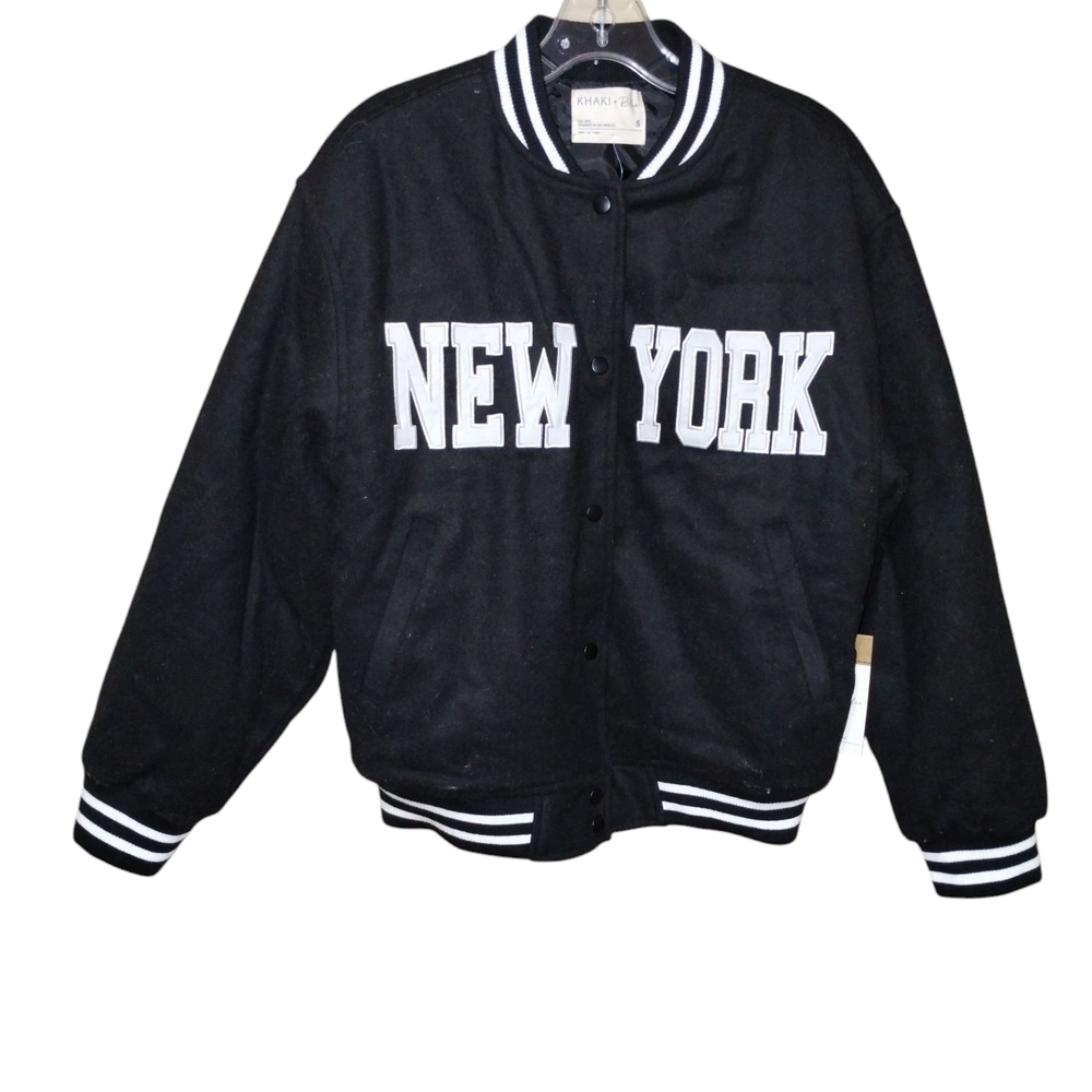 Khaki + Blue New York Varsity Jacket S Black Nwot